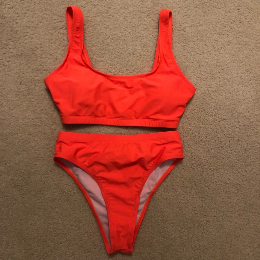 Neon Orange Tank Bikini with high leg - size Medium